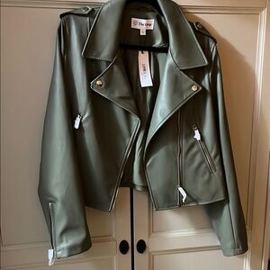 Amazon The Drop faux leather moto jacket NWT - “olive green”